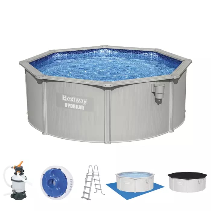 Стальной бассейн Bestway 56574 BW, Hydrium 360х120см, 10990л, песочный фильтр-насос, лестница, тент, подстилка, попл.-доз. фото 2